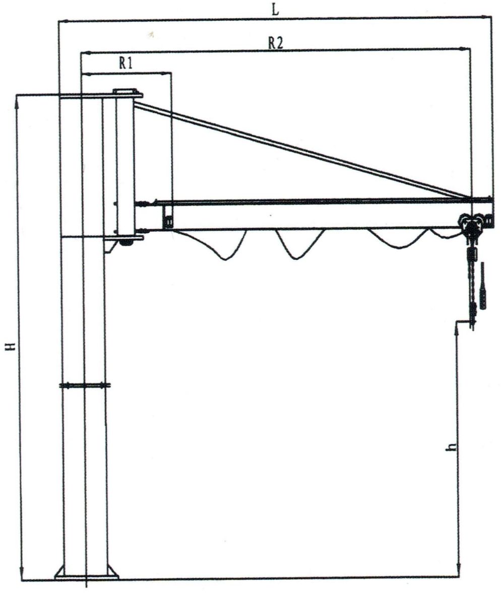 BZN型內掛式旋臂起重機外形尺寸圖