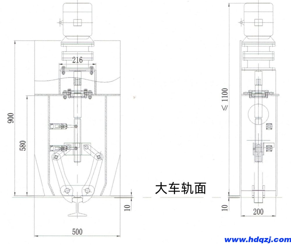 DJ-Ⅰ型電動夾軌器外形機構與主要尺寸圖