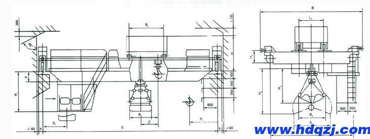 抓斗吊鉤兩用橋式起重機結構圖
