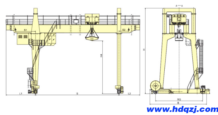 雙梁抓斗門式起重機結(jié)構(gòu)簡圖