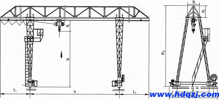 桁架式MH型電動(dòng)葫蘆門式起重機(jī)結(jié)構(gòu)圖