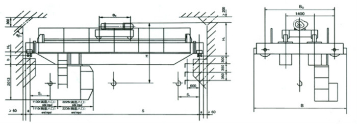 LH型電動葫蘆雙梁橋式起重機外形尺寸圖紙
